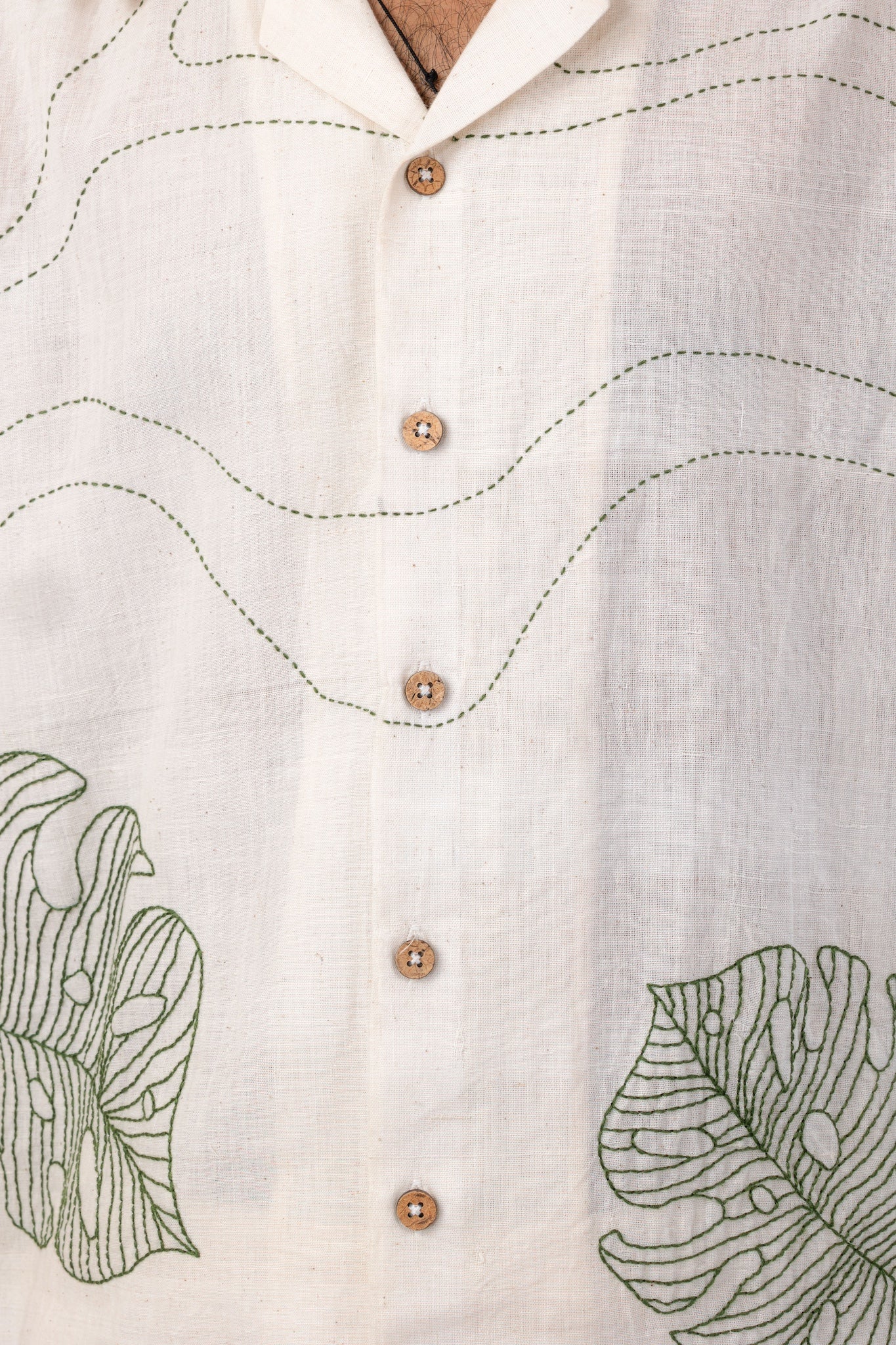 Monstera Leaf Embroidered Handloom Shirt