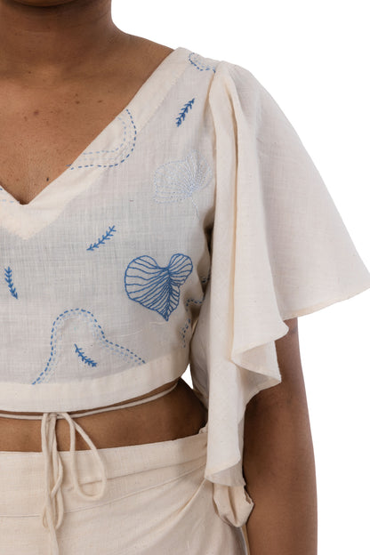 Organic Cotton Butterfly Sleeve Handloom Crop Top