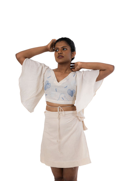 Organic Cotton Butterfly Sleeve Handloom Crop Top