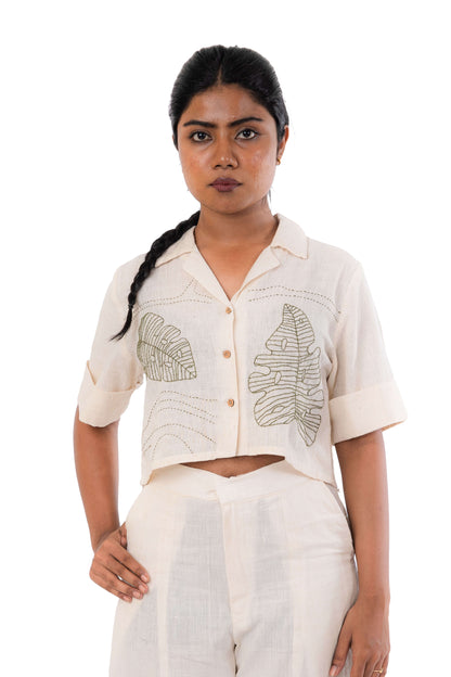 Organic Cotton Green Leaf Embroided Crop Top