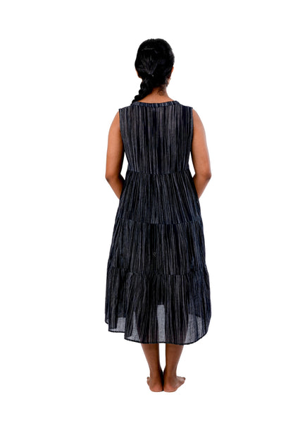 Handloom Crepe Black V-neck Collar Dress