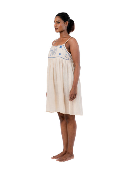 Organic Cotton Blue Color Embroidered Frock