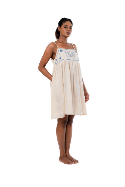 Organic Cotton Blue Color Embroidered Frock