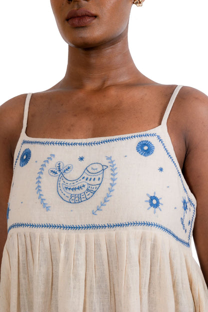 Organic Cotton Blue Color Embroidered Frock