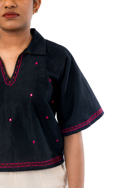 Hand Embroidered Black Handloom Tunic