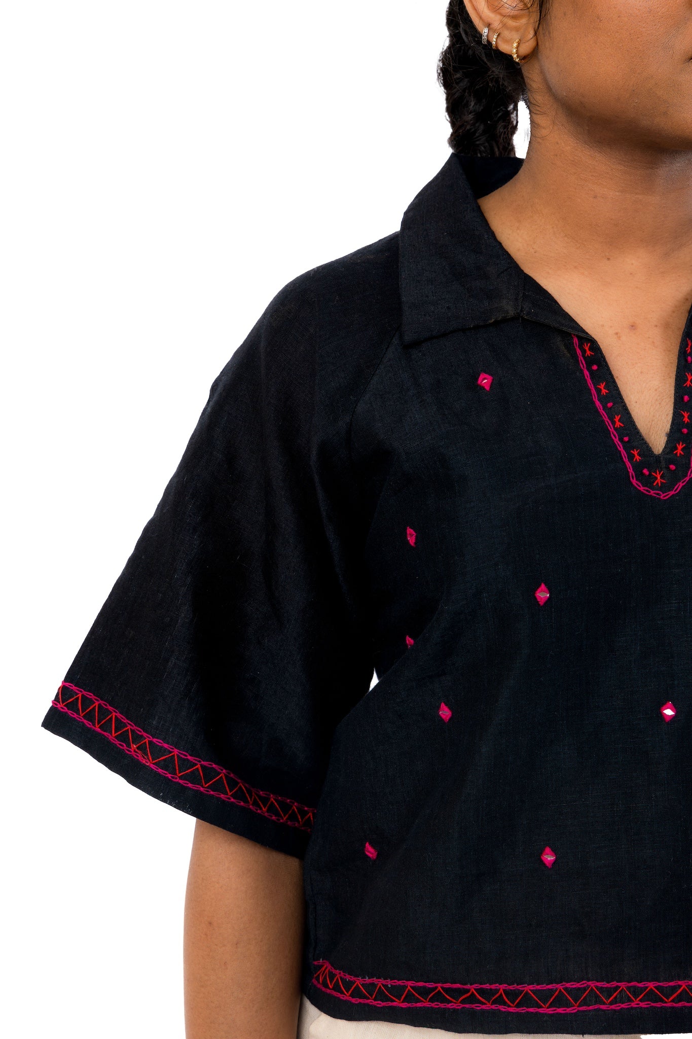 Hand Embroidered Black Handloom Tunic