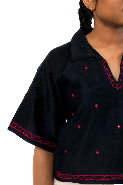 Hand Embroidered Black Handloom Tunic