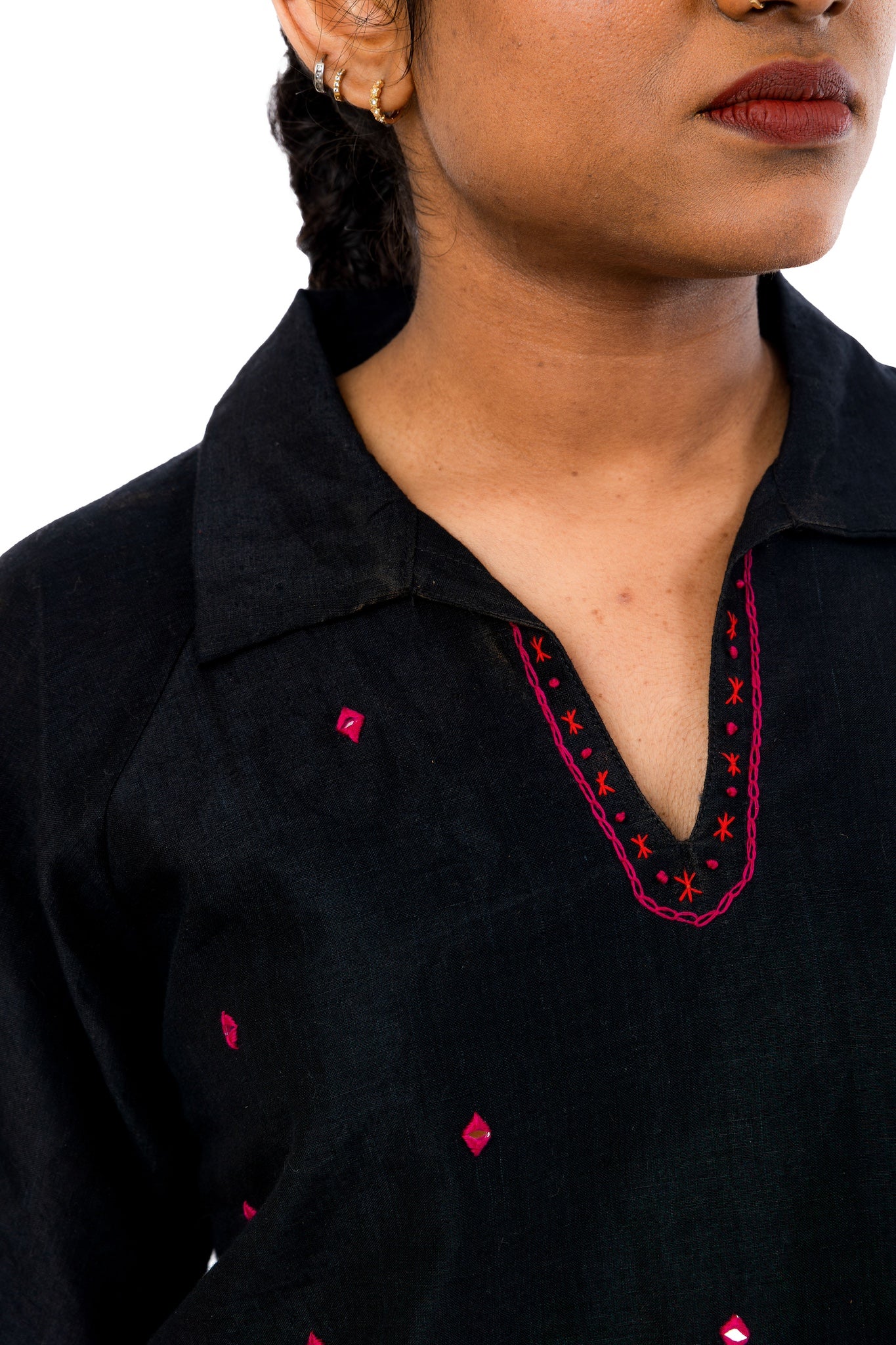 Hand Embroidered Black Handloom Tunic