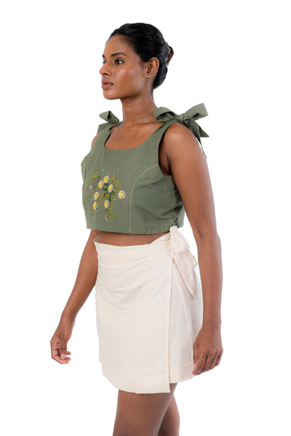 Floral Embroidery with Mirror Work Handloom Crop Top