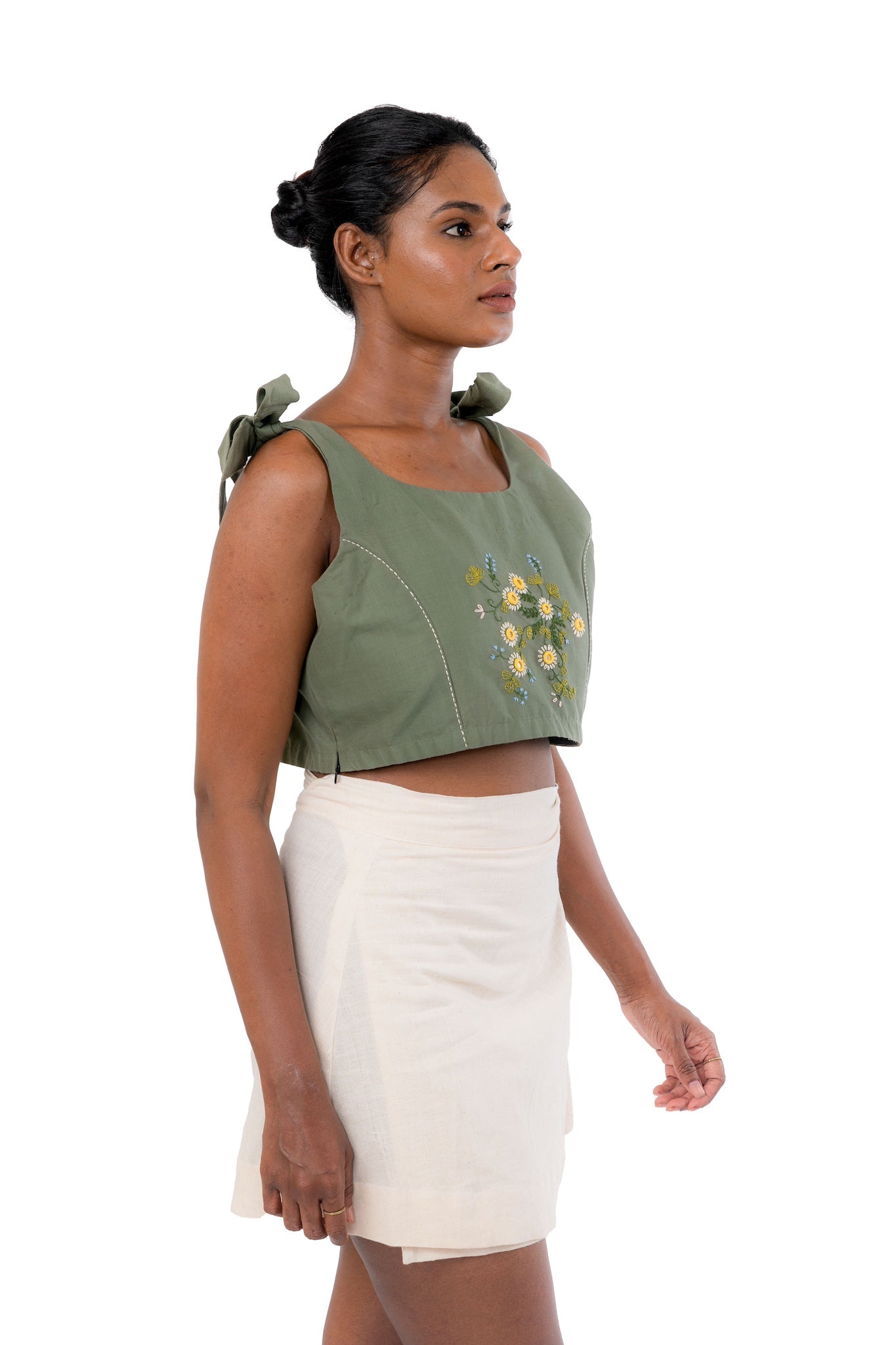 Floral Embroidery with Mirror Work Handloom Crop Top