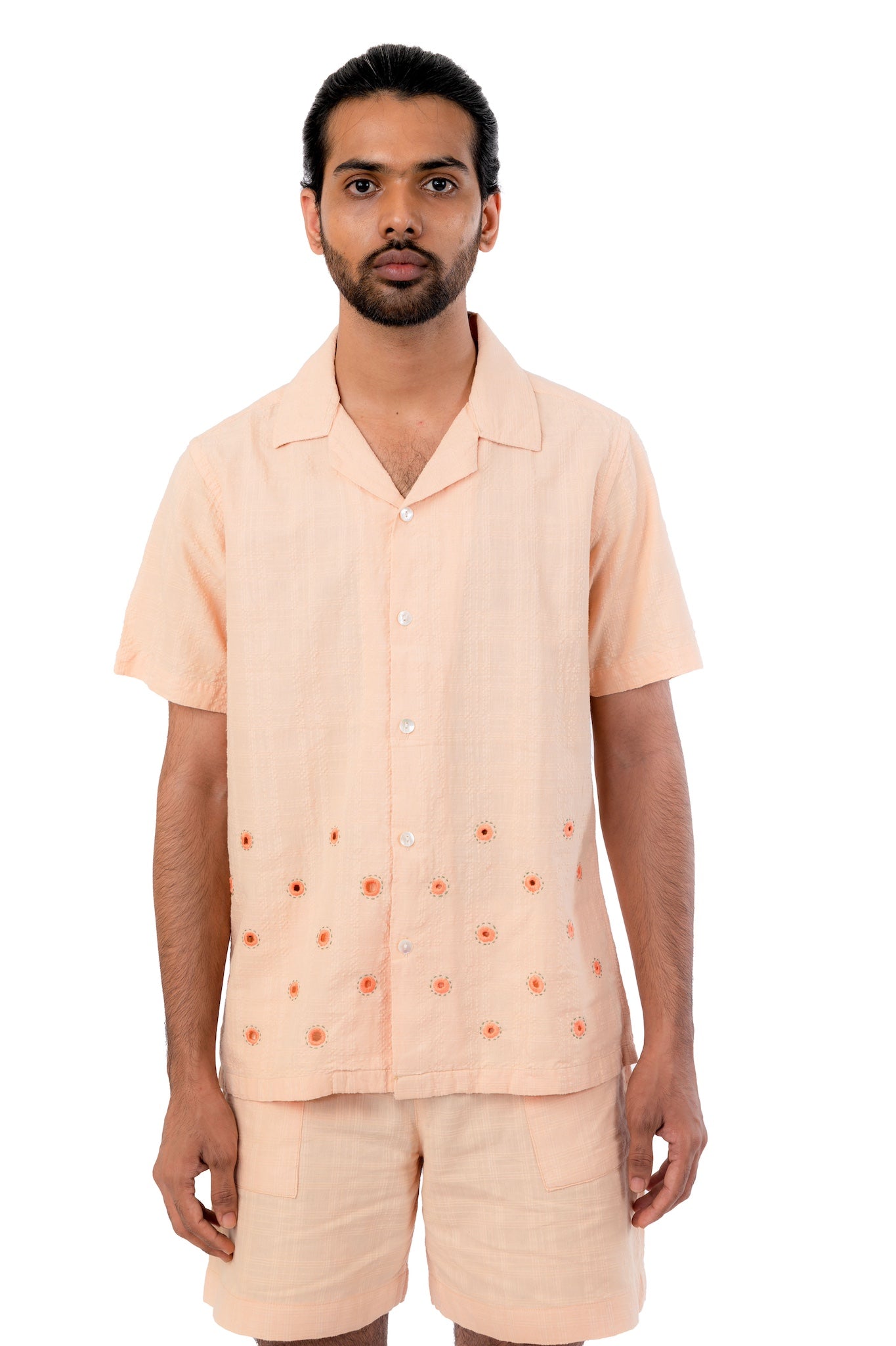 Pastel Orange Hand Embroidered Shirt