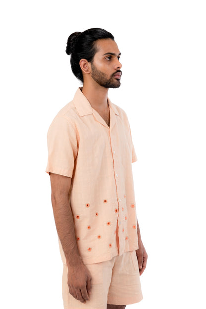 Pastel Orange Hand Embroidered Shirt