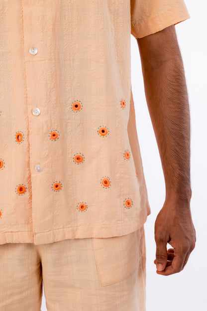 Pastel Orange Hand Embroidered Shirt