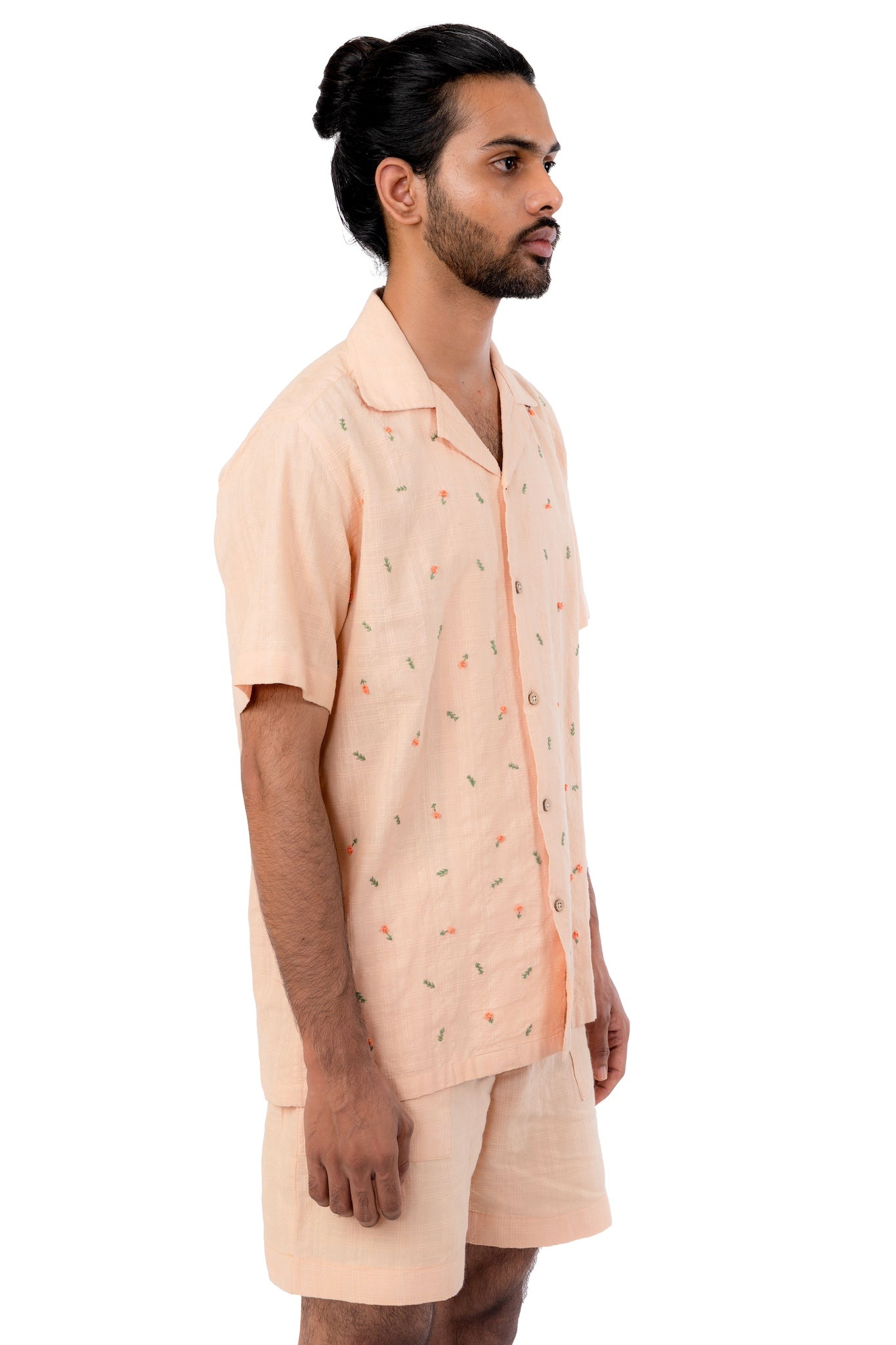 Pastel Orange Flower Embroidered Shirt