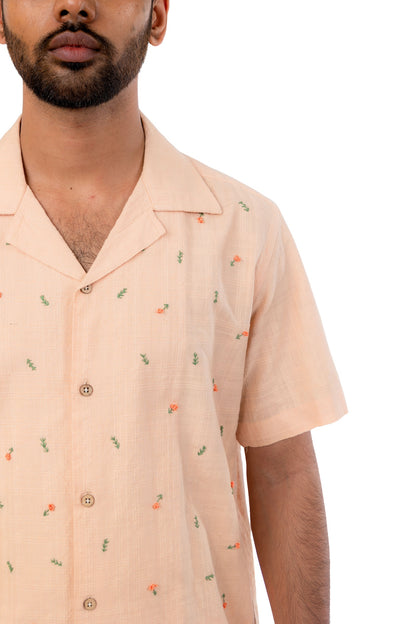 Pastel Orange Flower Embroidered Shirt