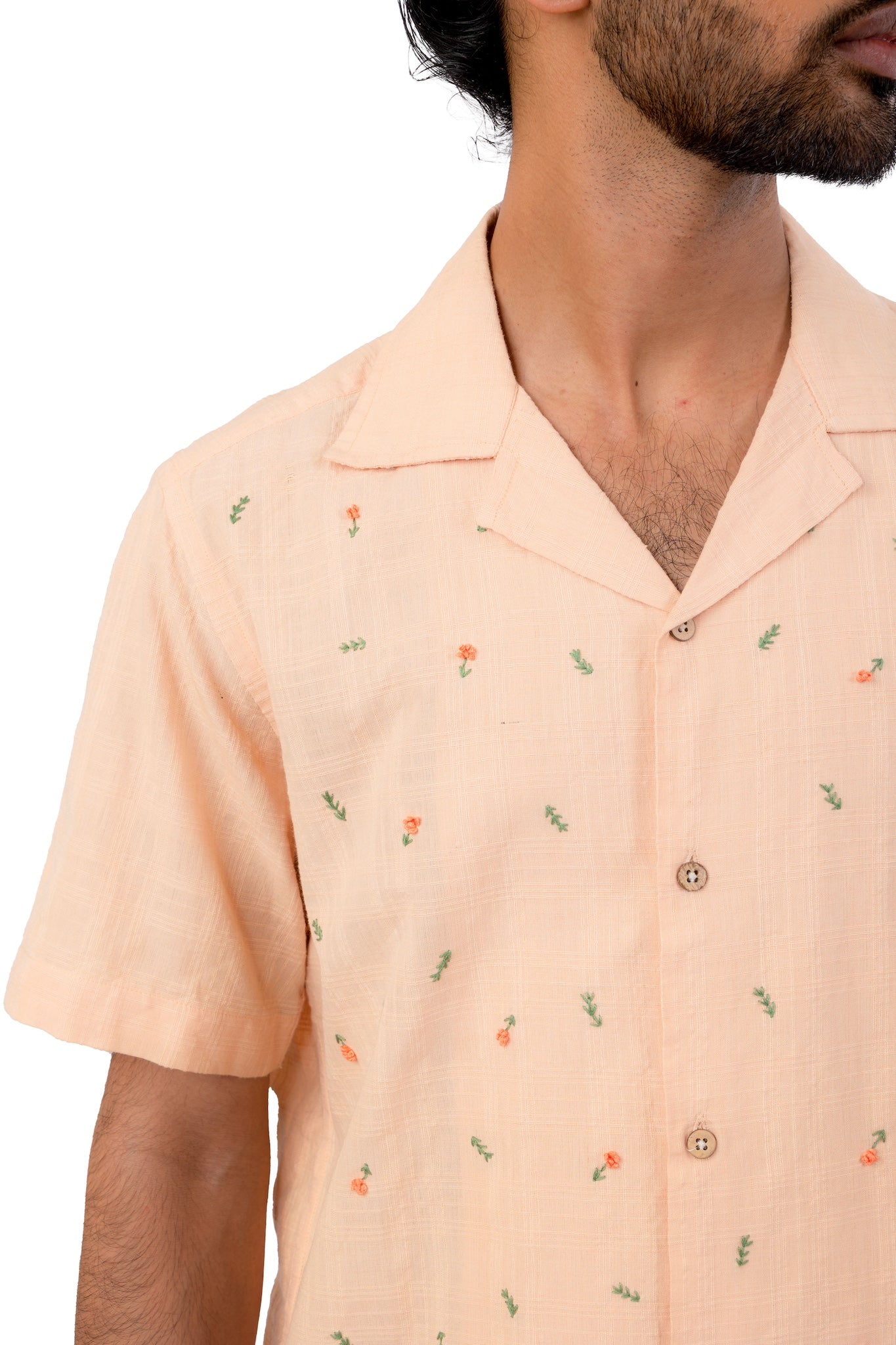 Pastel Orange Flower Embroidered Shirt