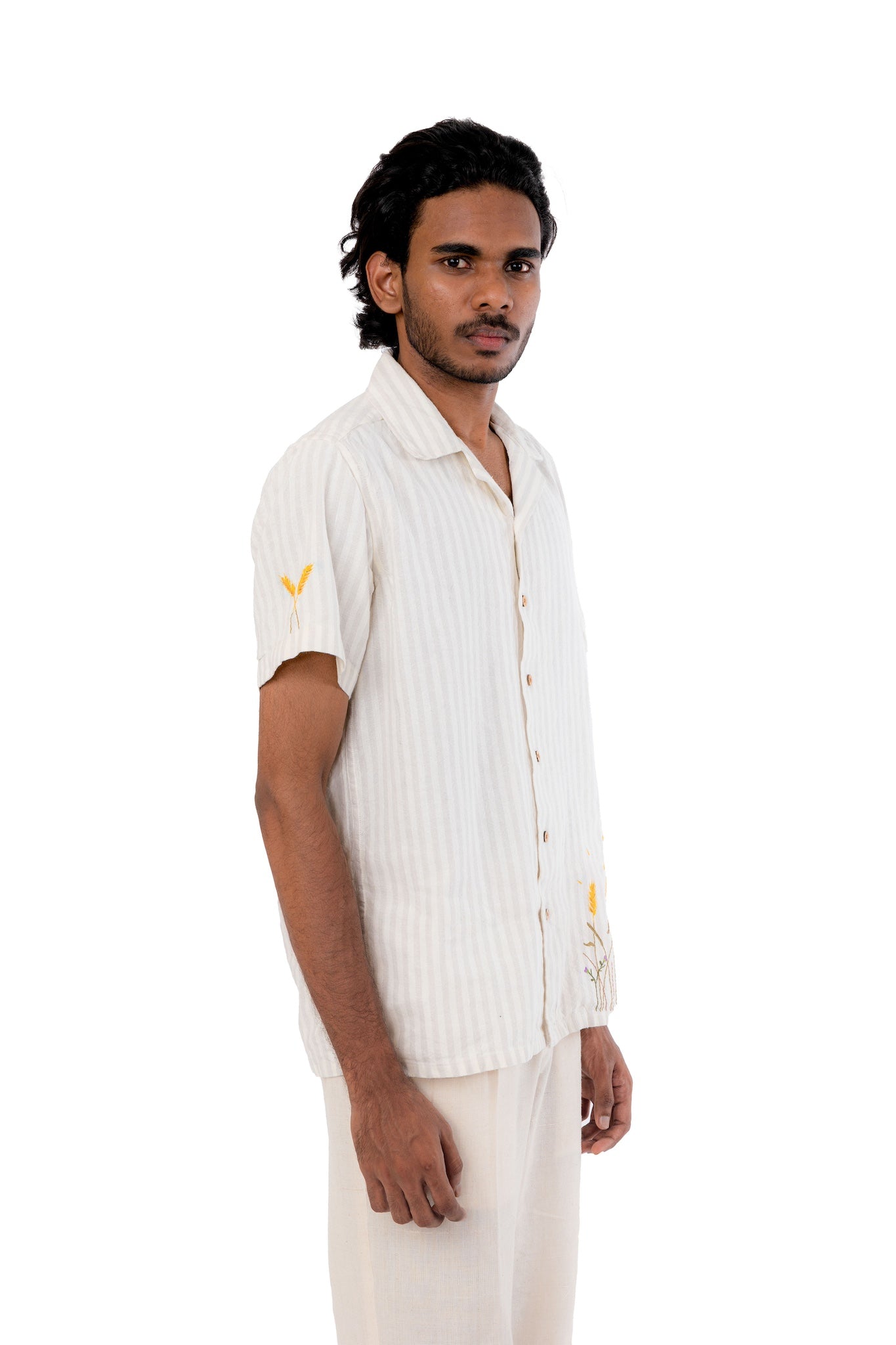 Hand Embroidered Handloom Linen Blend Shirt