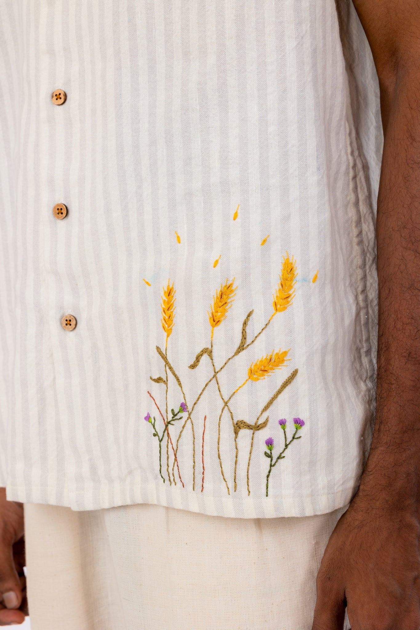 Hand Embroidered Handloom Linen Blend Shirt