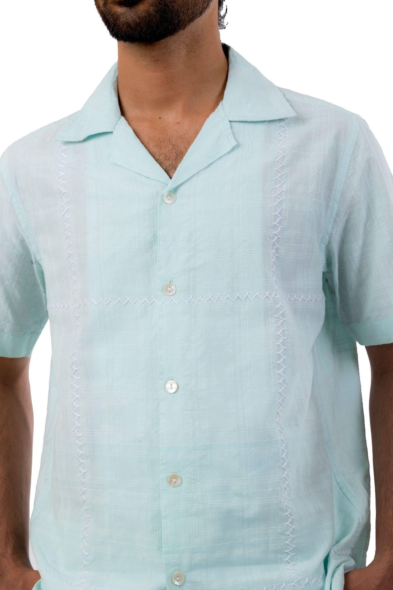 Pastel Blue White Embroidered Shirt