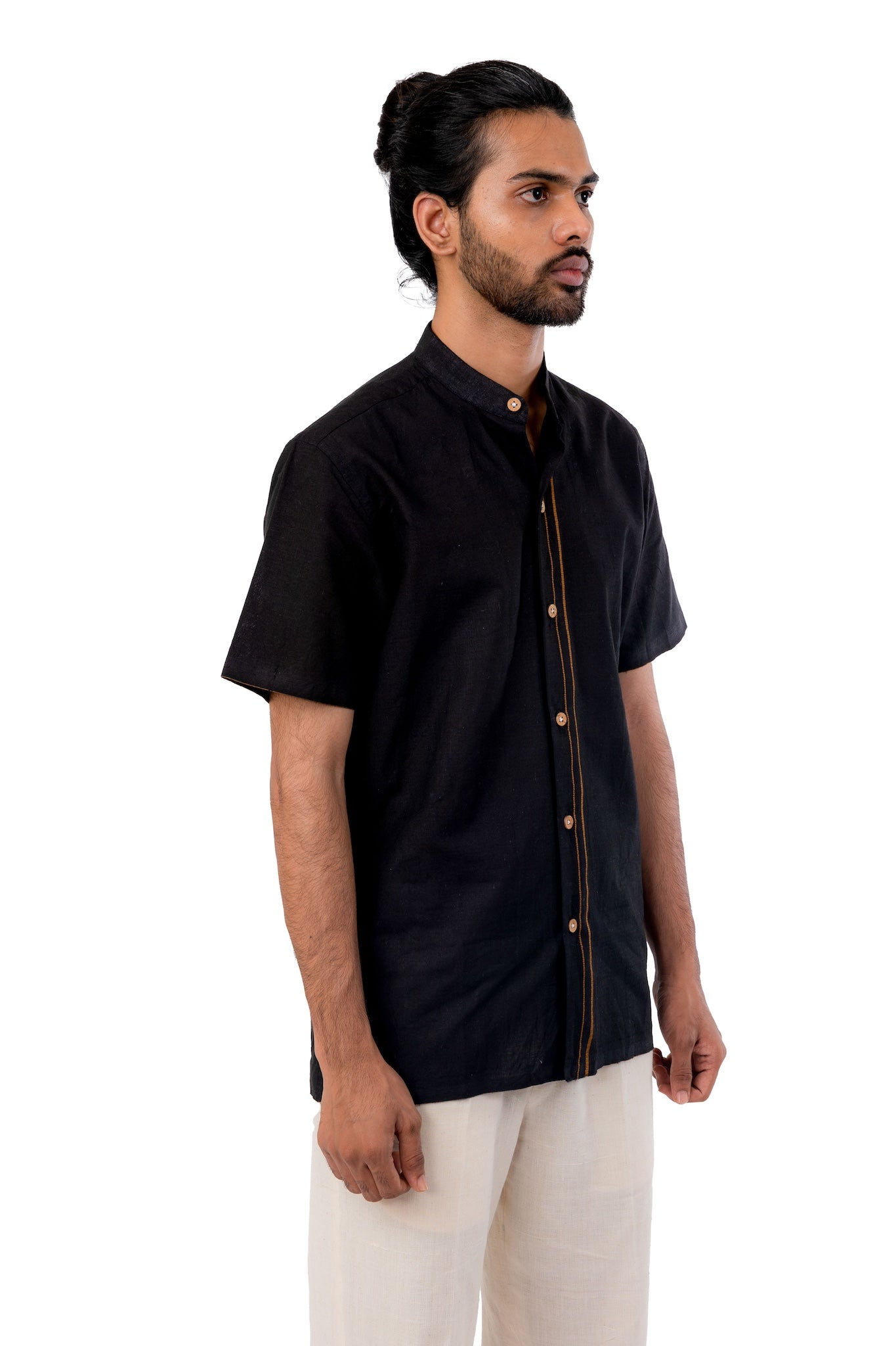 Black Golden Border Handloom Shirt