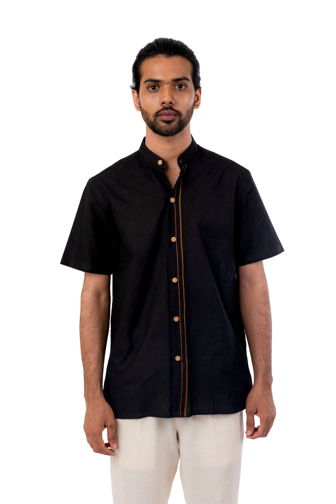 Black Golden Border Handloom Shirt