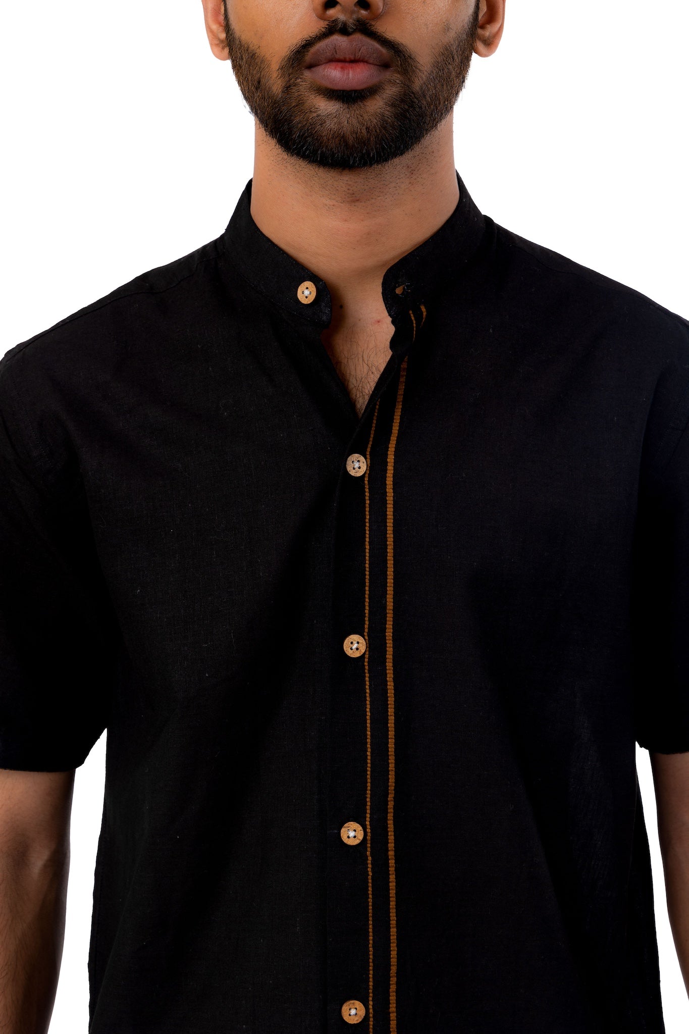 Black Golden Border Handloom Shirt