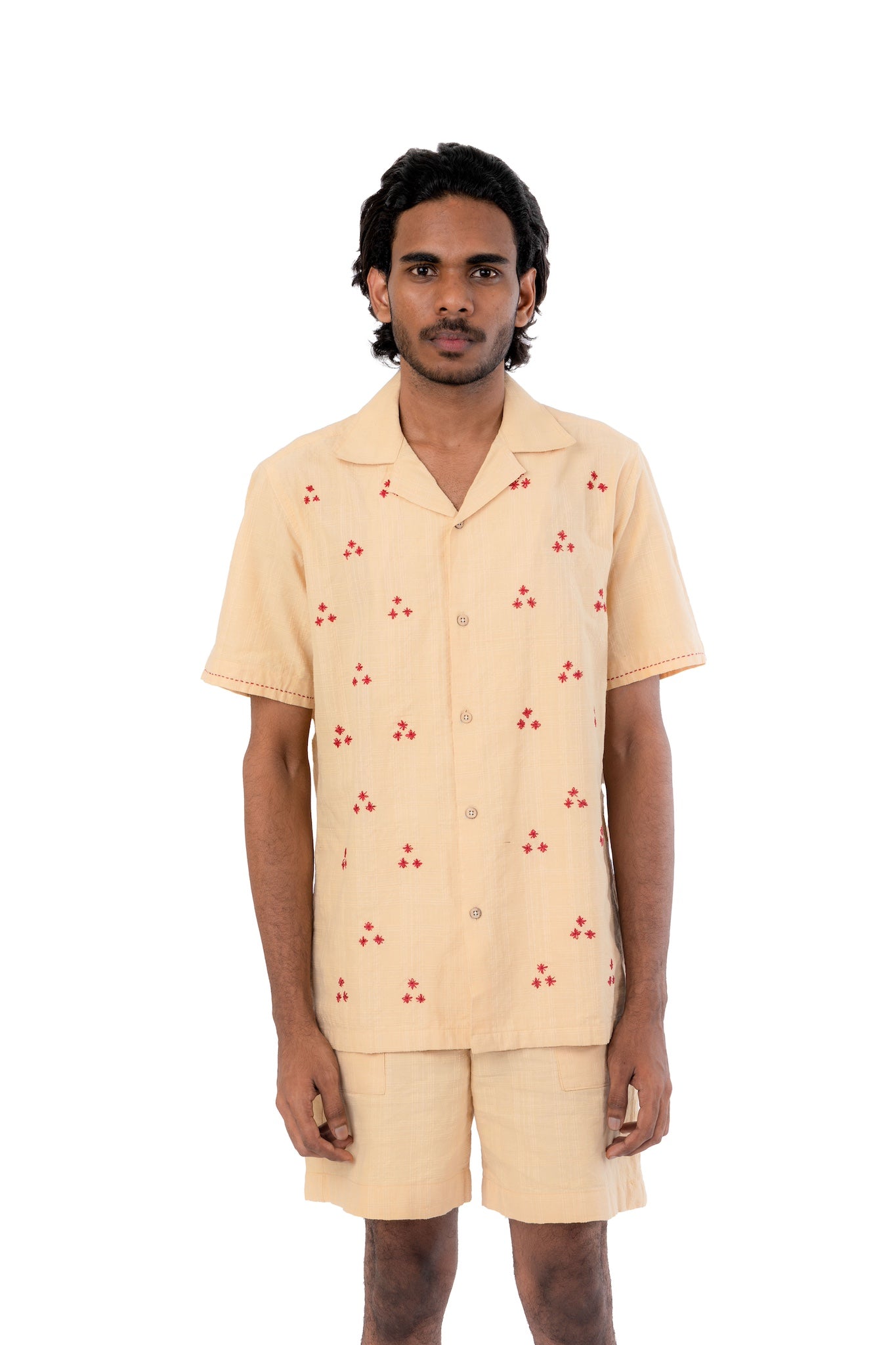 Pastel Yellow Floral Hand Embroidered Shirt