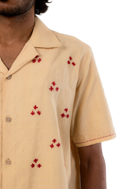 Pastel Yellow Floral Hand Embroidered Shirt