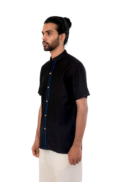 Black Handloom Shirt With Blue Lines