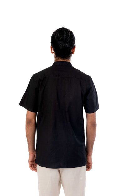 Black Handloom Shirt With Blue Lines