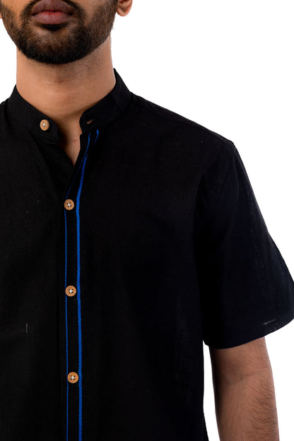 Black Handloom Shirt With Blue Lines