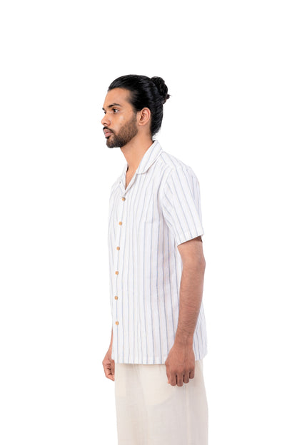 Grey and Biege Stripes Handloom Shirt