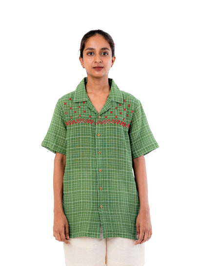 Green Mirror Work Handloom Shirt