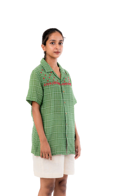 Green Mirror Work Handloom Shirt