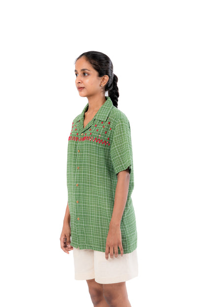 Green Mirror Work Handloom Shirt