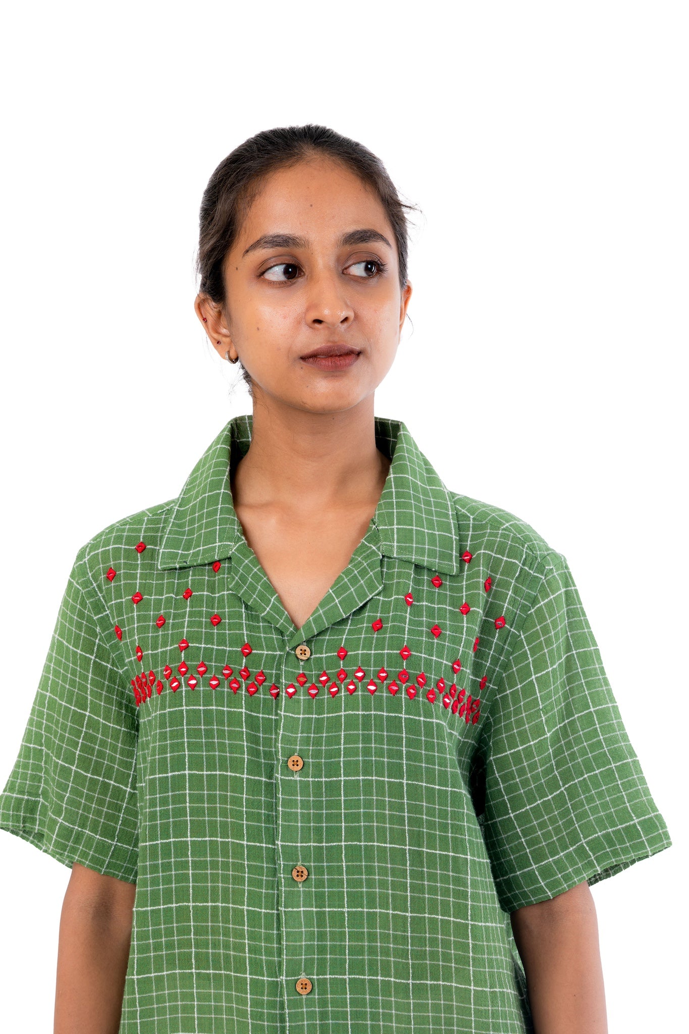 Green Mirror Work Handloom Shirt