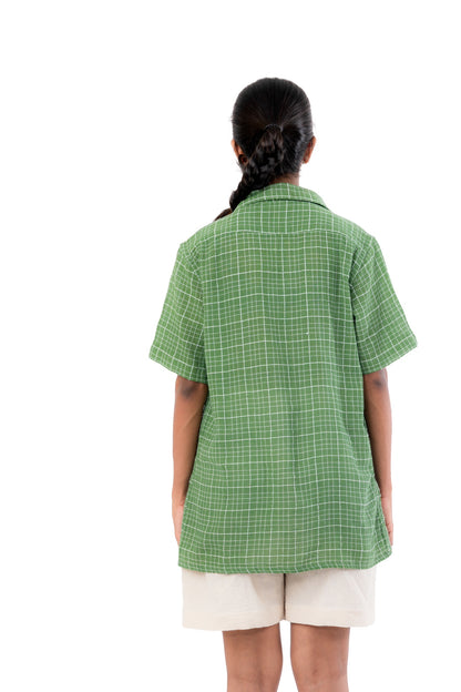 Green Mirror Work Handloom Shirt