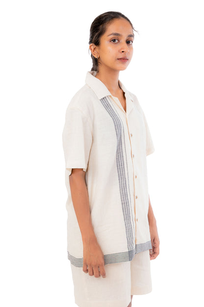 Handloom Off White Shirt with Stripe Border