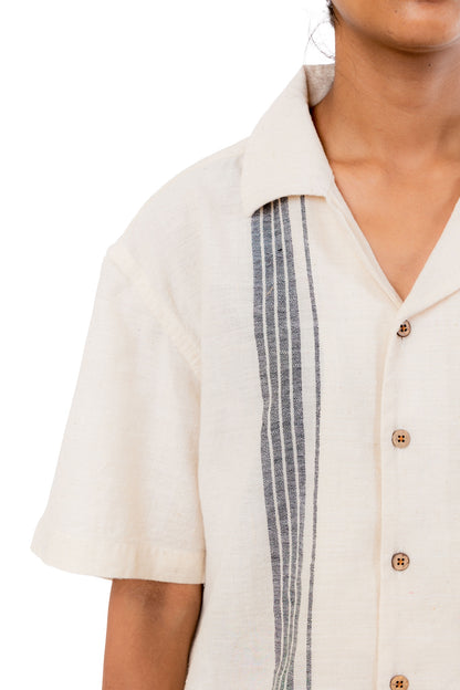 Handloom Off White Shirt with Stripe Border