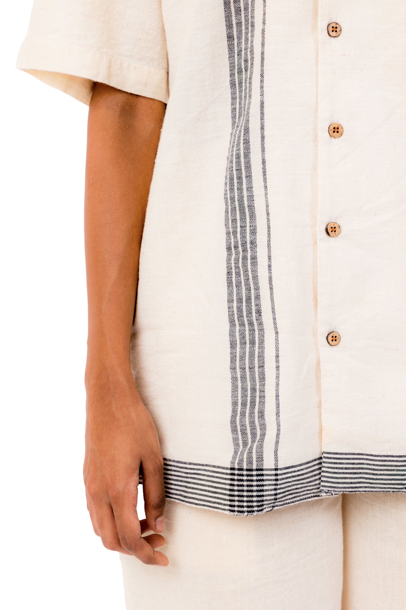 Handloom Off White Shirt with Stripe Border