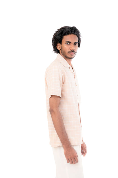 Beige Colour Checks Handloom Shirt