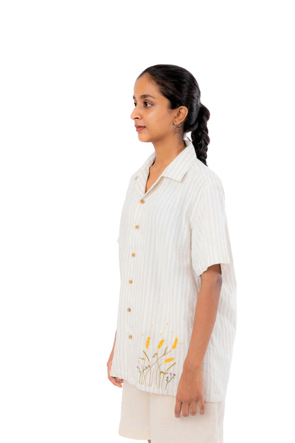 Linen Blend Hand Embroidered Shirt