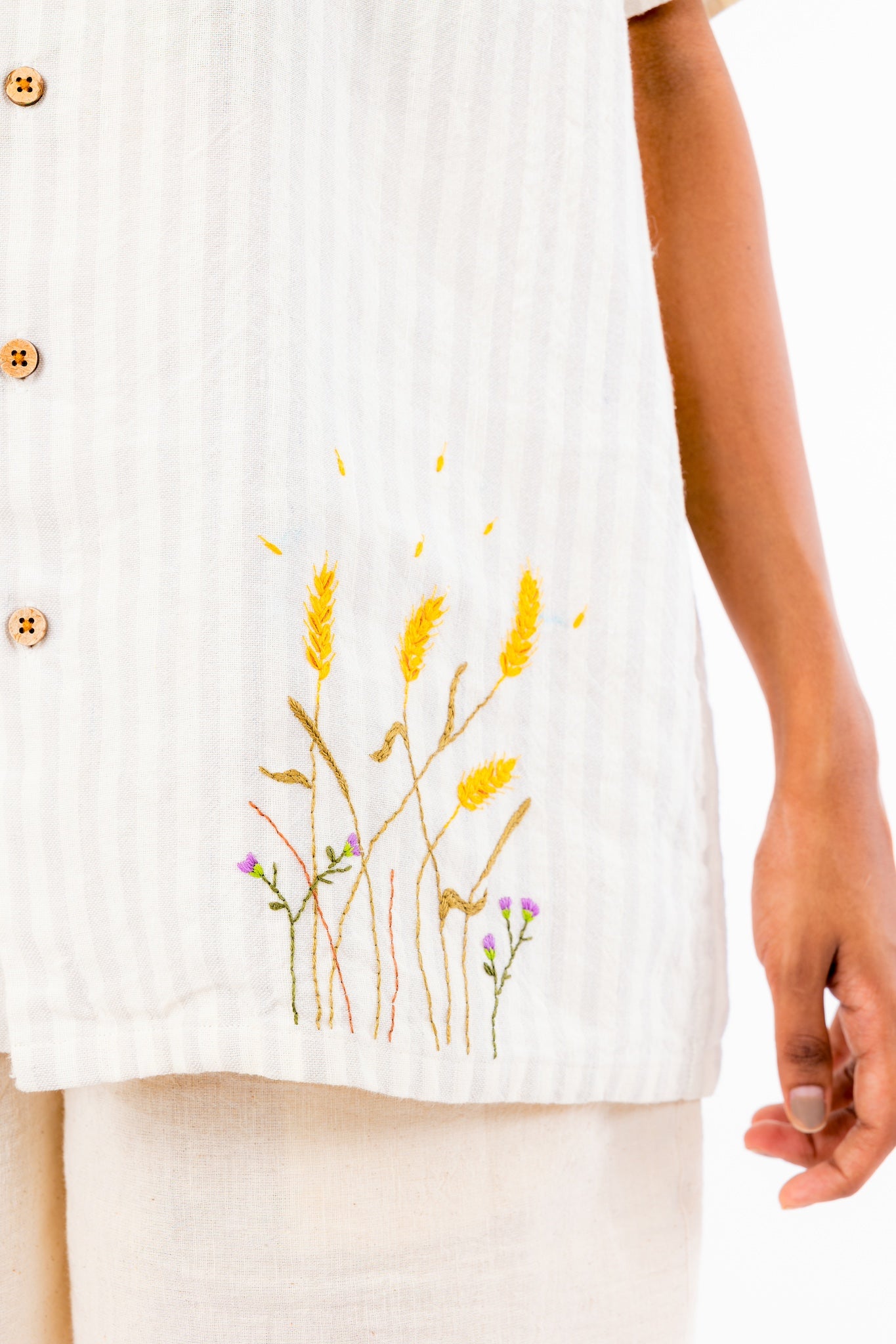 Linen Blend Hand Embroidered Shirt