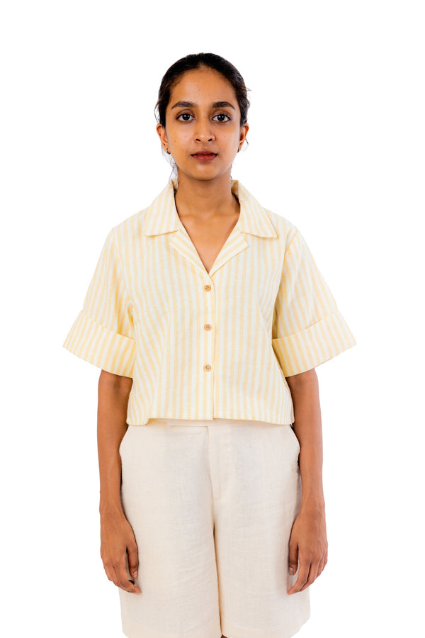 Handloom Linen Stripes Crop Shirt