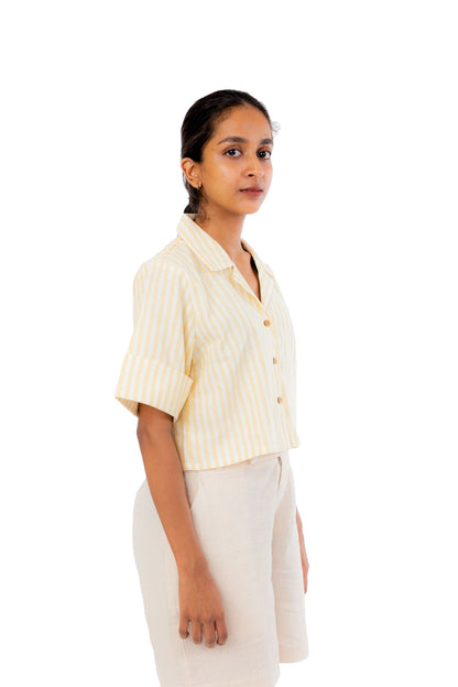 Handloom Linen Stripes Crop Shirt