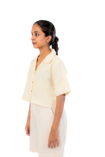 Handloom Linen Stripes Crop Shirt