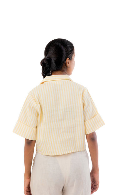 Handloom Linen Stripes Crop Shirt