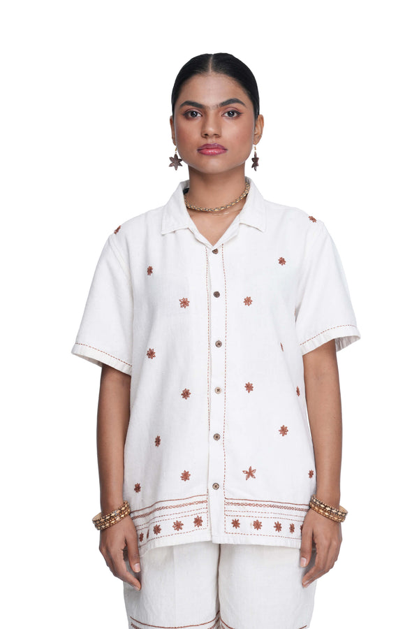 Hand Embroidered Unisex Star Anise All Over Handloom Shirt
