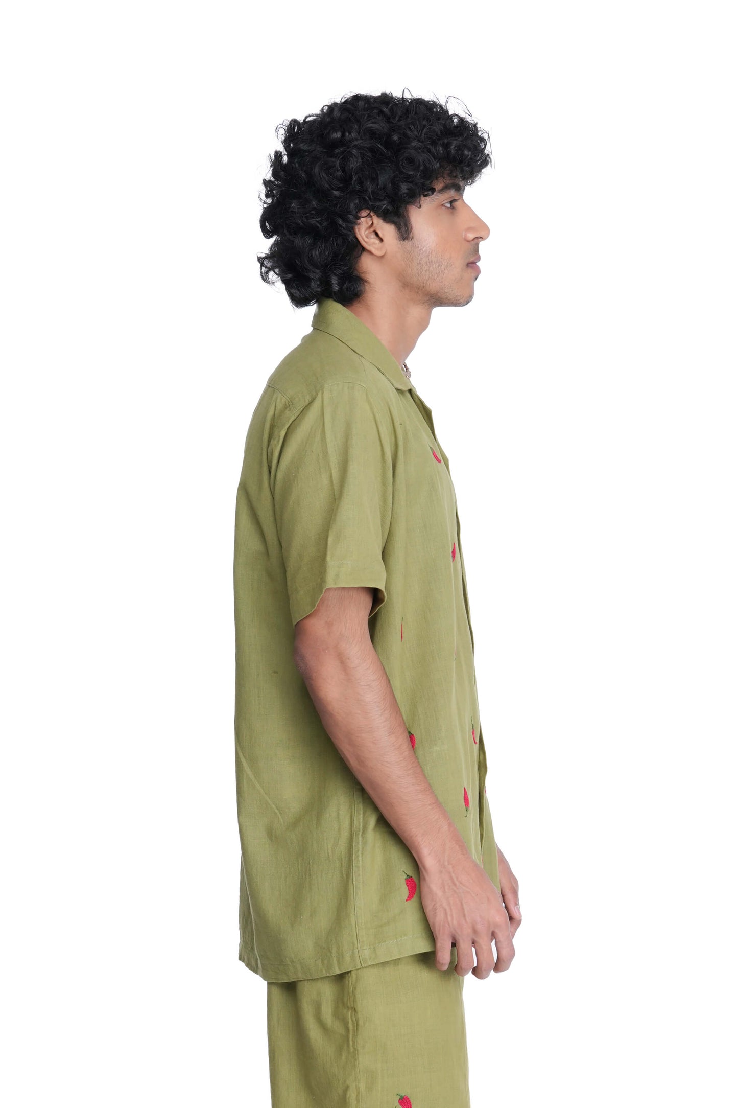 Hand Embroidered Unisex Chilli Green Handloom Cotton Shirt