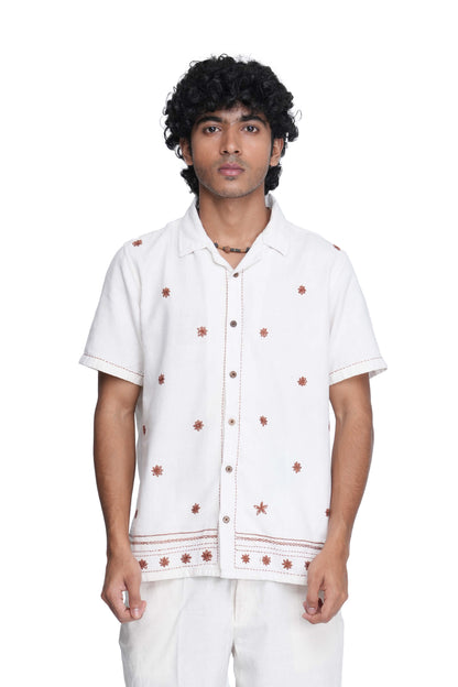 Hand Embroidered Unisex Star Anise All Over Handloom Shirt